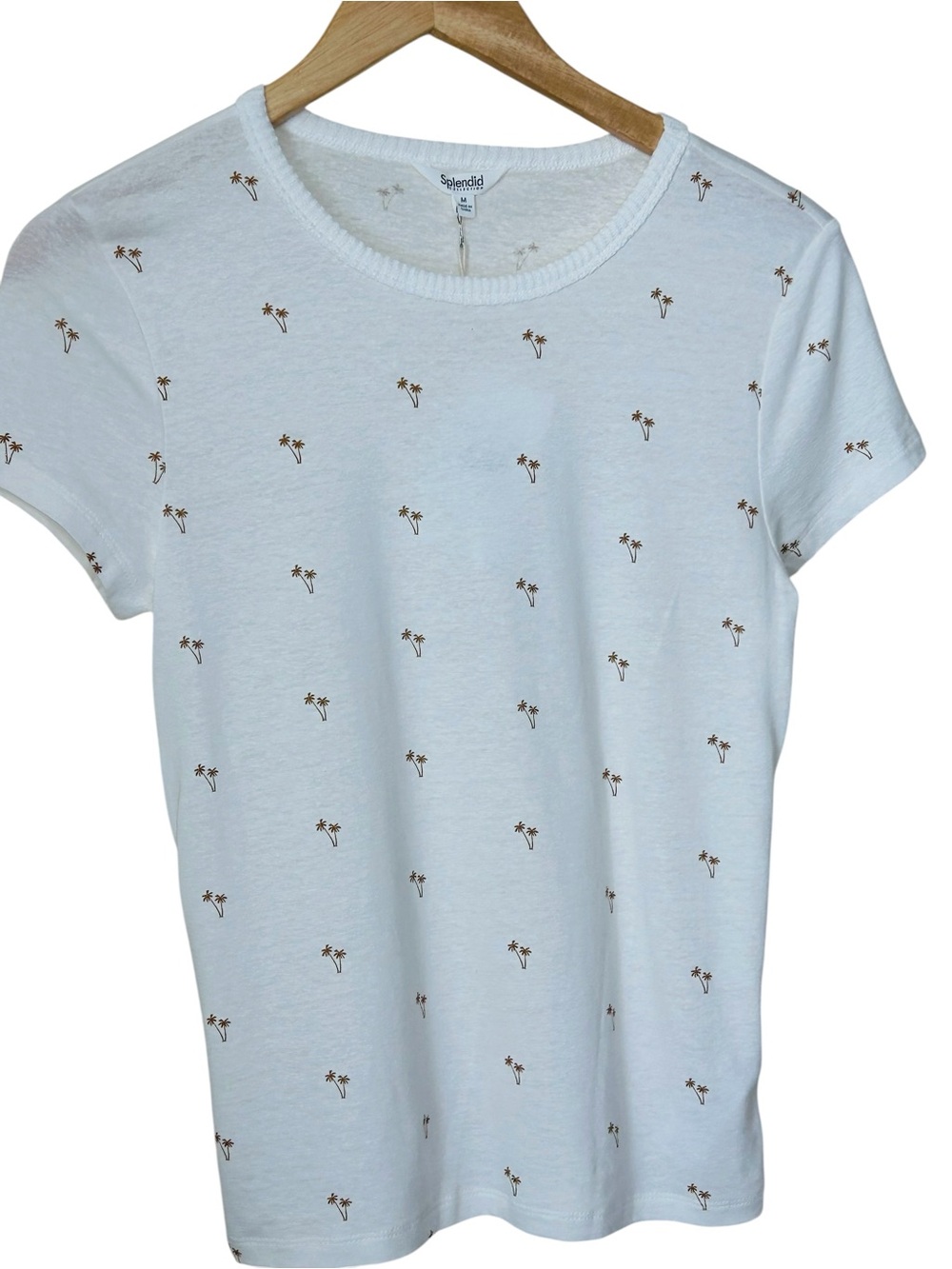 Splendid Light Cream or Off White Palm-Embroidered Short Sleeve Top Sz M - Picture 3 of 11